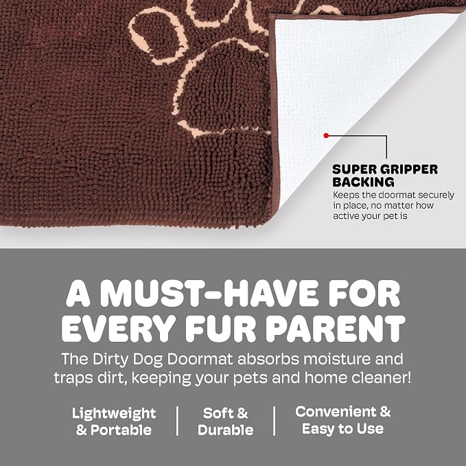 Dog Gone Smart Dirty Dog Doormat - Fast Drying Rug with Super Gripper Backing for Clean Floors - Super Absorbent and Machine Washable Mat for Muddy Paws - Mocha | Super Gripper Backing for Clean Floors - Absorbent Microfiber and Machine Washable Mat fo...