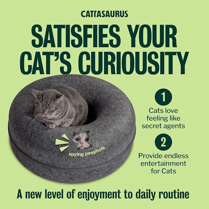 Peekaboo Cat Cave Donut for Multiple & Large Cats up to 30-45 lbs, 3-in-1 Self Warming Cat Bed, Tunnel & Scratcher for Indoor Cats, Washable & Detachable Small Dog Bed