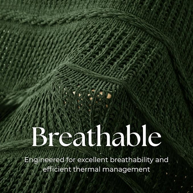 Boho Knitted Chenille Blanket with Tassels - Lightweight & Soft All-Season Throw - 3D Classic Pattern for Living Room Bedroom Couch, Imperial Green, Throw 50"x60"