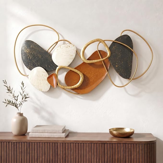 Axioglo 51" Large Wall Decor 3D Lotus Leaf Metal Wall Art for Living Room | 40" x 20" metal wall decor with layered metal texture, mounting hardware, two-way display