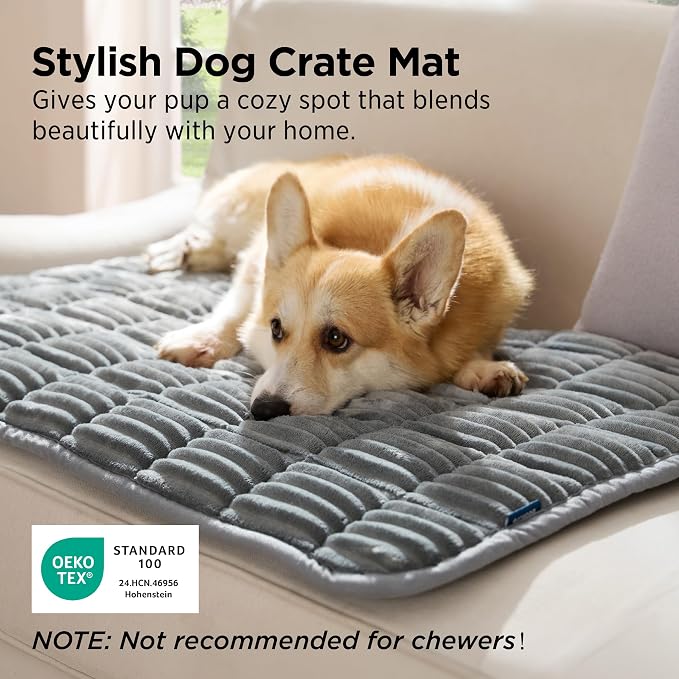 Bedsure ComfyFleece™ Washable Dog Crate Pad,Soft Extra Large Pet Mat,47" | Thin XXL Kennel Pad for Crates Topper,Flat Corduroy Fleece Pads for Dog Cages,Nonslip Bottom,Not Chewproof,Grey