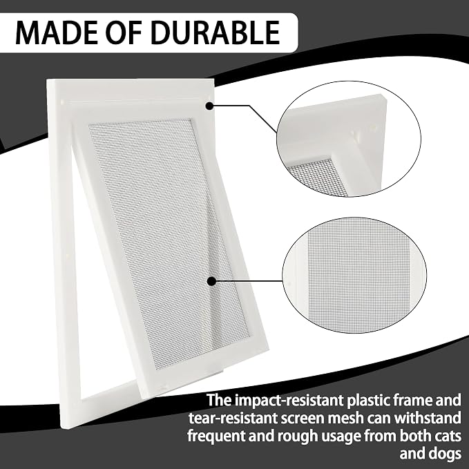 TonGass 7.87" x 9.84" Pet Screen Door Flap Fits Dogs & Cats Under 30 Lbs | Small Dog Doors Flaps, Cat Screen Window Door Flap for Exterior Porch Screen and Window Screen - White