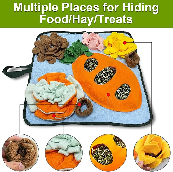 Rabbit Foraging Mat Hay Feeder Toys, Interactive Pet Snuffle Mat Soft Feeding Pad for Bunnies, Washable Bunny Hay Feeder Treat Dispenser Foraging Toys for Rabbits (Size M: 50 * 50cm)