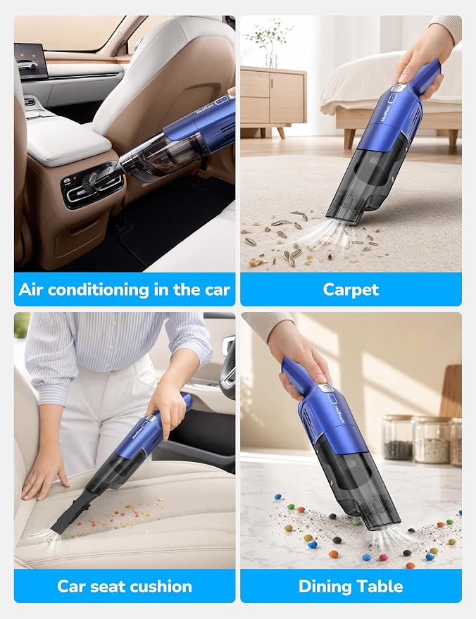 Handheld Vacuum Cordless, 24KPA Powerful, Rechargeable, Charging Dock, Ergonomic Handle, 2-in-1 Crevice Tool, 1.8lb Portable Vacuum Cleaner with 2-Speed for Car, Portable Car & Pet Hair Vacuum