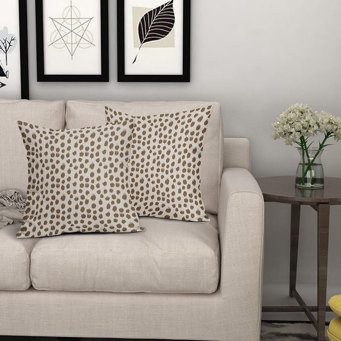 Brown Cream Pillow Covers 20x20 Set of 2 Boho Design Polka Dot Throw Pillows Modern Brush Strokes Print Decorative Outdoor Pillowcase Square Cushion Cover Linen Pillow Case for Home Sofa Couch Bed