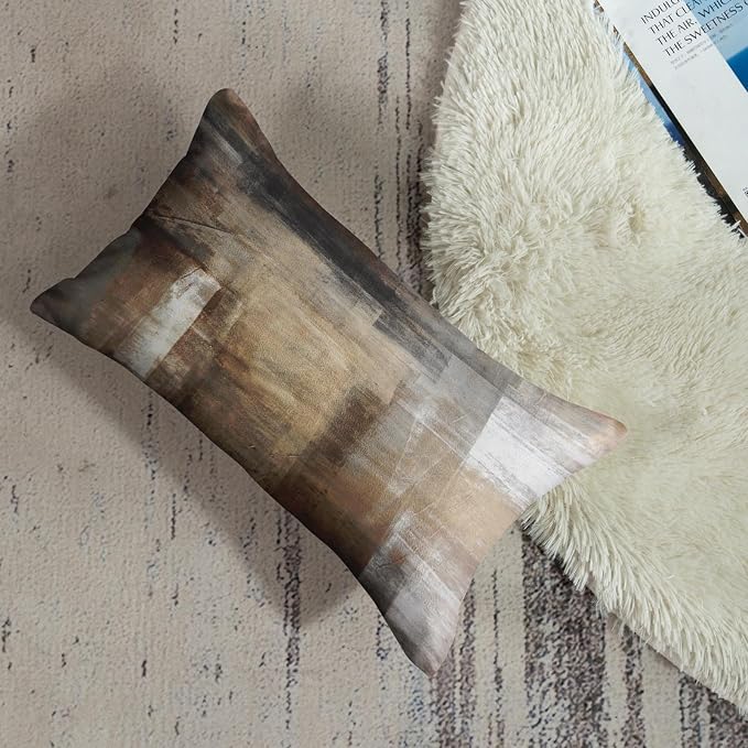 Throw Pillow Covers Set of 2, 12 x 20 Inch, Grey Brown Beige | Abstract Modern Art Outdoor Decorative Square Pillow Cases Couch Cushion Case for Couch Bed Sofa Living Room Home Decor