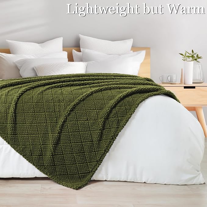Whale Flotilla Soft Fleece Throw Blanket for Couch, Olive | Jacquard Waffle Blankets for Home Decor, Lightweight and Cozy, All Season Suitable, 50x60 Inch