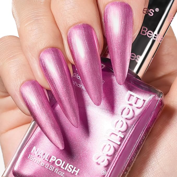 Beetles Sakura Pink Pearl Nail Polish - 15ml Quick Dry & Long Lasting Shimmer Art Effect for Nail Salon DIY at Home Spring Nails
