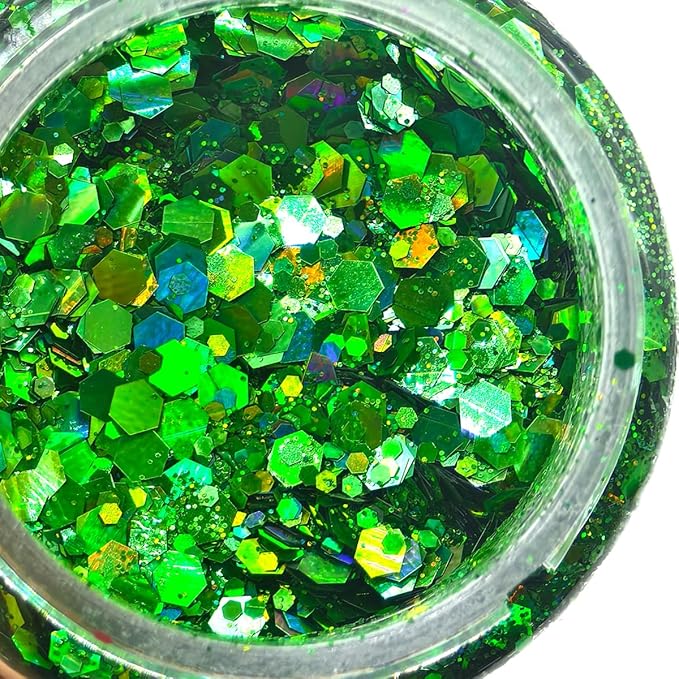 Green - Craft Glitter - 2oz Glitter Shaker Bright Colorful Holographic Mix Chunky Body Glitter Bulk Wholesale 24 Colors in Shaker Cosmetic Glitter - EBLB600