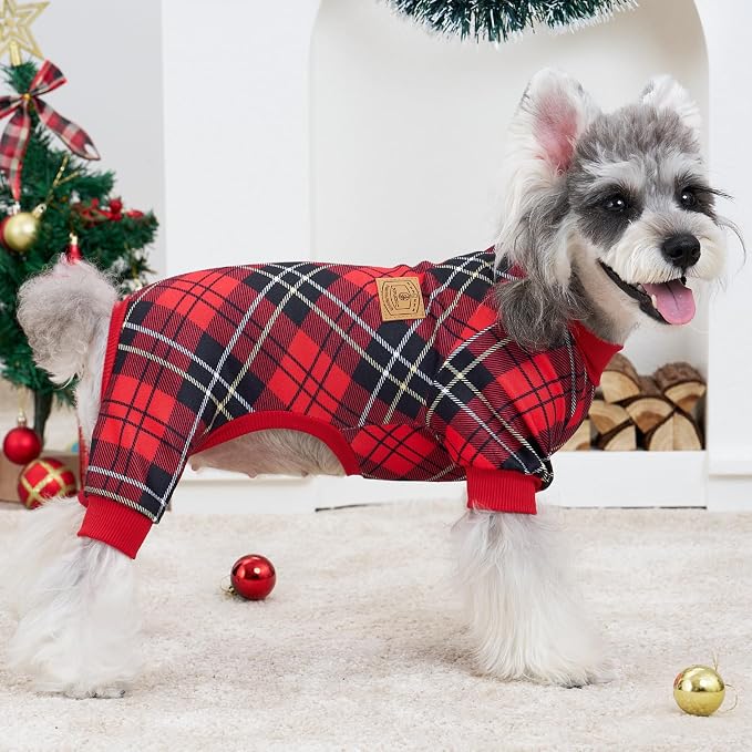 XPUDAC 4 Pack Dog Pajamas Plaid Dog Clothes for Small Medium Dogs Girl Boy Comfy Puppy Onesie Pet Christmas Outfit Cat Pjs Jammies, XS
