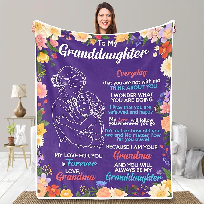 UFOORO Granddaughter Gifts from Grandma Blanket, Gift for Granddaughter, Christmas Valentines Mothers Day Graduation Birthday Gifts for Granddaughters Girls, to My Granddaughters Blanket 55" X 70"