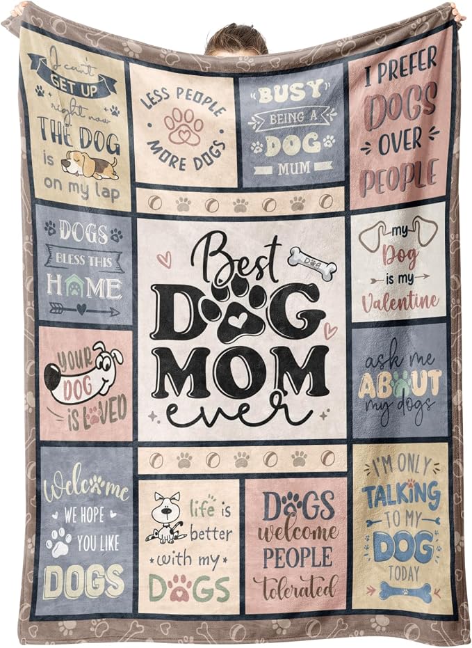 Dog Mom Gifts for Women – Best Mom Ever Blanket for Dog Lovers | Funny Canine-Inspired Throw for Women, Cozy Present for Dog Owners on Birthday, Christmas, or Mother’s Day – 80" x 60"