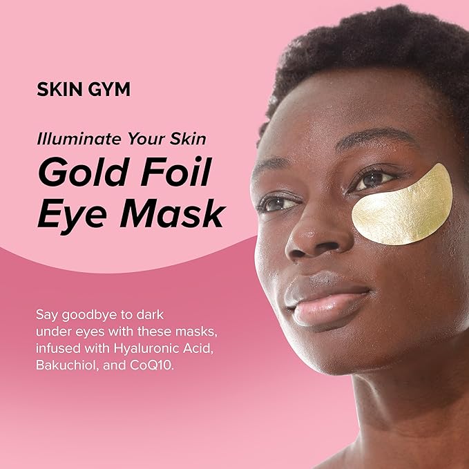 SKIN GYM Gold Foil Eye Mask 5 Pack, Hydrating and Brightening Under-Eye Treatment with Bakuchiol and Hyaluronic Acid