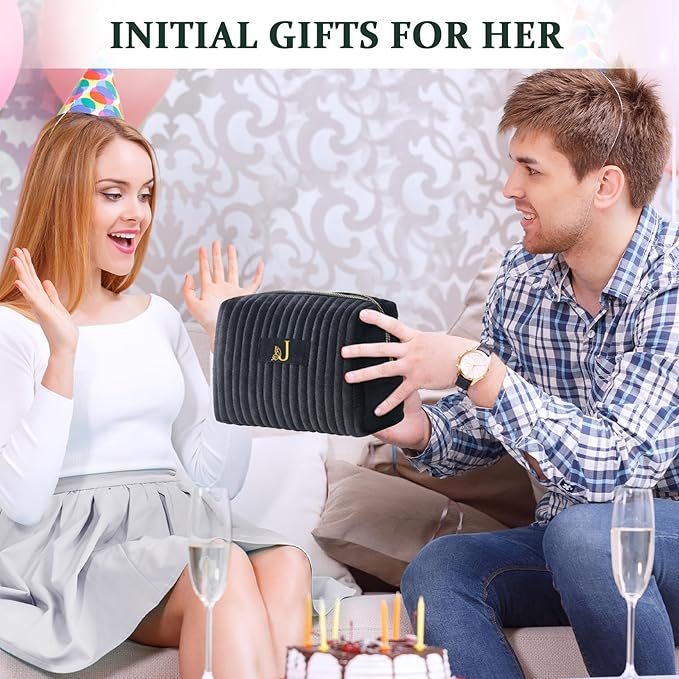 COSHAYSOO Travel Makeup Bag Quilted Make Up Pouch Initial Cosmetic Case with Butterfly Decorations for Women Lipstick Glossier Lipgloss Lip Stain Moisturizer Mascara Eyeliner Organizer Black Letter P