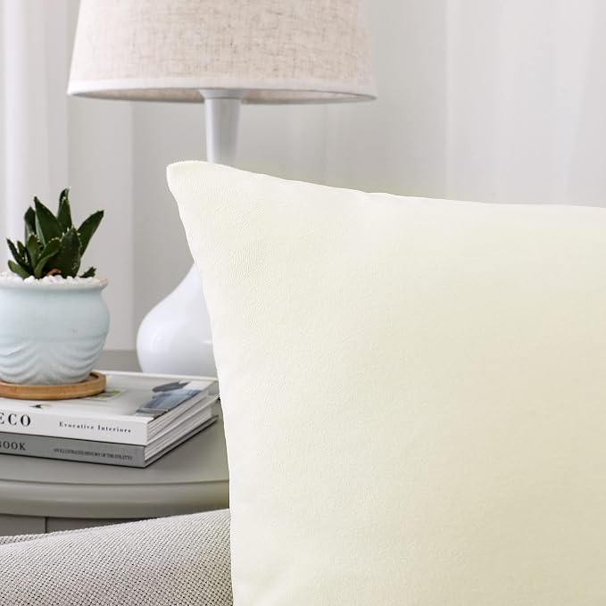 NiNi ALL Cream White Velvet Throw Pillow Covers 16x16 Pack of 2 Decorative | Soft Solid Boho Cushion Squar Pillow Cases for Chair Sofa Bedroom Farmhouse Living room Modern Luxury Home Decor Christmas
