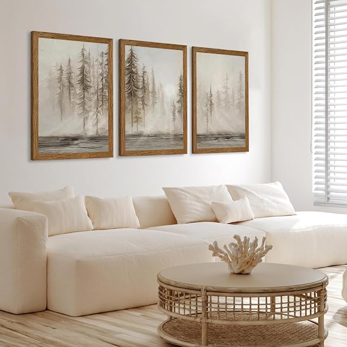 Urmoya 3 Pieces Scandinavian Pine Tree Neutral Forest Wall Art 20x30 in | Wood framed canvas, Forest scene, Nordic modern style, Ready to hang, for living room, hallway, office, or bedroom decor