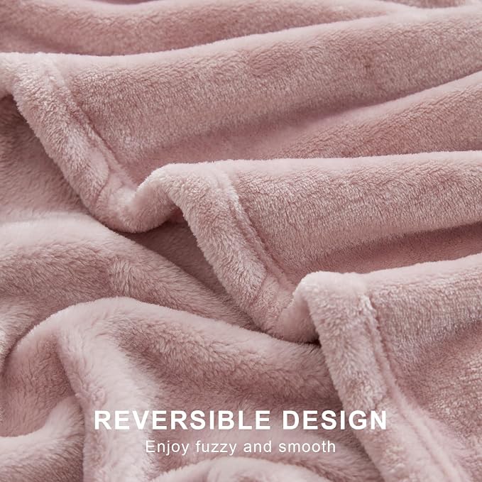 Hansleep Throw Pink Fleece Blanket, Soft Flannel Bed Blanket | Fuzzy Cozy Blanket 50x60 Inches, Multi-use for Bed, Sofa, Couch, Travel, Camping, All Season Warm Lightweight Cover