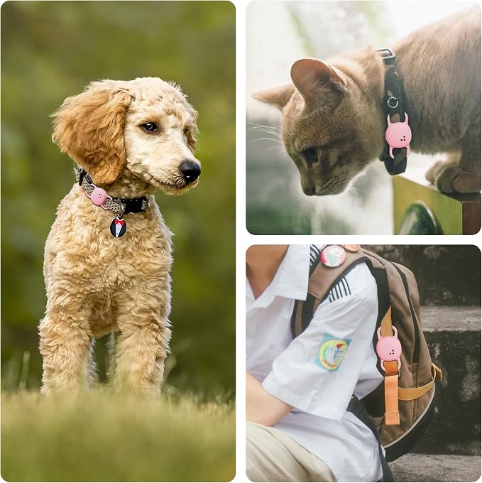DDJ 2-Pack Cat Collar Case for Life360 Tile Sticker (Smallest Tracker)–NOT for Tile Mate/Pro–Silicone Protective Holder for Dog/Pet Collar, Ultra Durable, Easy Installation, Lightweight, Pink