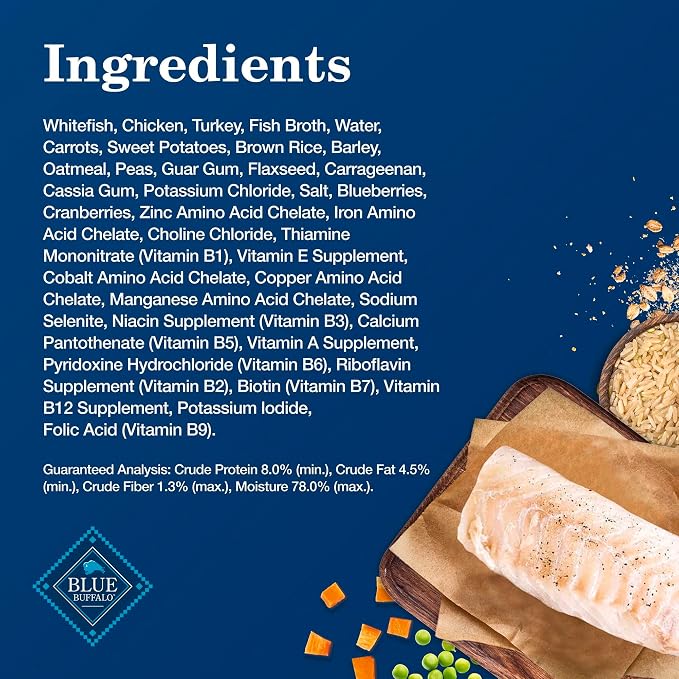 Blue Buffalo Homestyle Recipe Adult Wet Dog Food,Made with Natural Ingredients,Fish & Sweet Potato Dinner with Garden Vegetables,12.5-oz can,(Pack of 24)