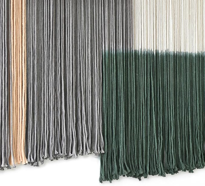 Macrame Wall Hanging Green Large Dip Dye Fiber Wall Art Bohemian Yarn Tapestry Wall Décor 57''W*35''L | Hand Dyed Yarn Wall hanging, Green Dip Dye Design, Boho farmhouse style, for Living Room Bedroom office entryway, home decor
