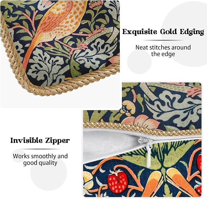 KSLIDS Navy Blue Sage Green Soft Velvet Throw Pillow Covers Set of 2 Red Strawberry Floral Bird Decorative Pillow Covers 20x20 Inch Vintage Chinoiserie Pillow Case for Sofa Couch Farmhouse Home Decor