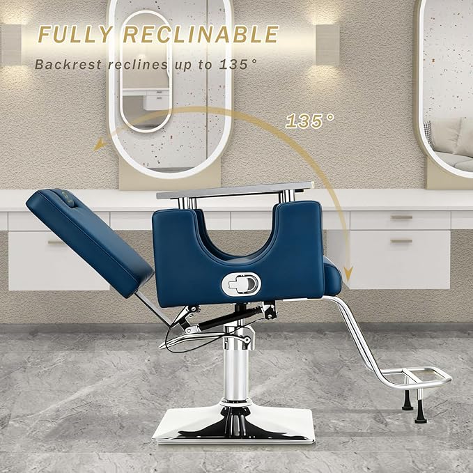 Heavy Duty Barber Chair, 360° Swivel Reclining Salon Chair for Hair Stylist, Height Adjustable Hydraulic Hairdressing Chair with Footrest for Barber Shop, Beauty Salon, Hairdressers