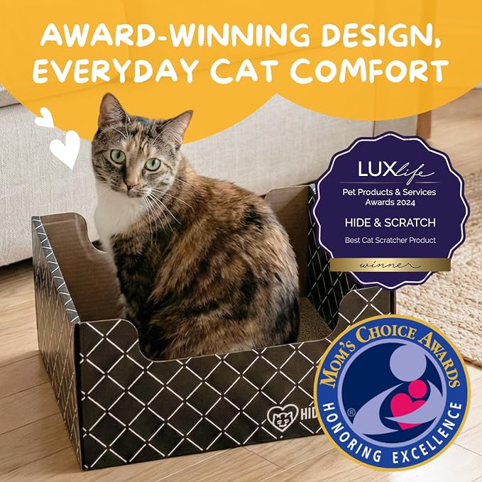 Hide & Scratch Cardboard Cat Scratcher Box & Bed Dark Grey Diamond Pad