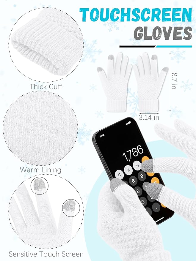 Winter Hat Scarf Gloves and Ear Warmer, Warm Knit Beanie Hat Touch Screen Gloves Set Winter Gifts Neck Scarves for Women