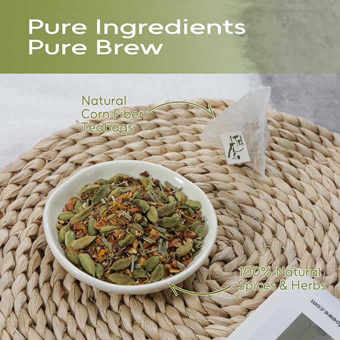 FullChea - Cardamom Cinnamon Tea Bags - 36 Count, Spice Blend Herbal Tea | Warm blend of cardamom & cinnamon spices tea, rich cozy aroma, mild digestion support, comforting all-day wellness sipping