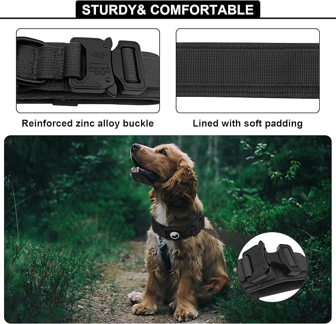 Tactical AirTag Dog Collar Leash Set - Heavy Duty, Adjustable GPS Collar