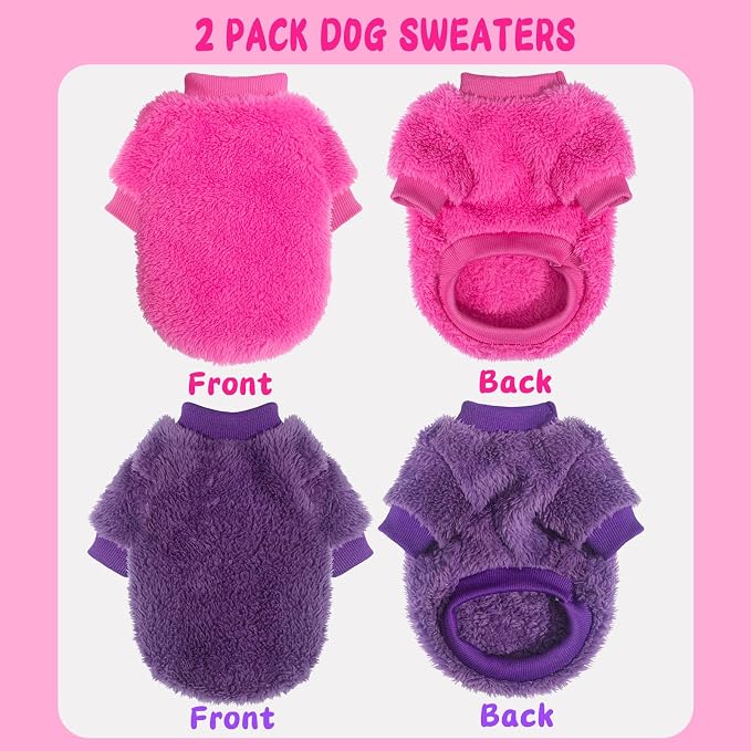 2 Pack XXS Dog Sweater, Tiny Dog Sweaters for Small Dogs Girl (1-3lb), Warm Soft Puppy Clothes for New Puppies, Cute Extra Small Doggie Clothes for Chihuahua Yorkie Cat Pet Apparel,XXS