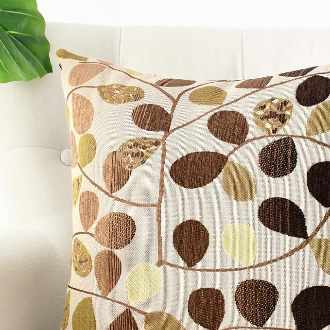 CaliTime Decorative Throw Pillow Covers 20 X 20 Inches Ecru Brown | Luxury Chenille Cute Leaves Cushion Case Shell for Couch Sofa Bed Living Room Home