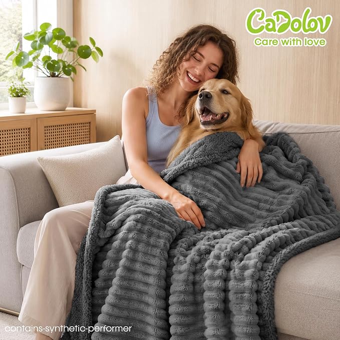 Waterproof Pet Blanket for Dogs & Cats, 39x57in, Grey | Washable Reversible Calming Pet Bed Cover, Soft Comfy Leakproof Blankets, Liquid Pee Proof Bed Couch Furniture Protection