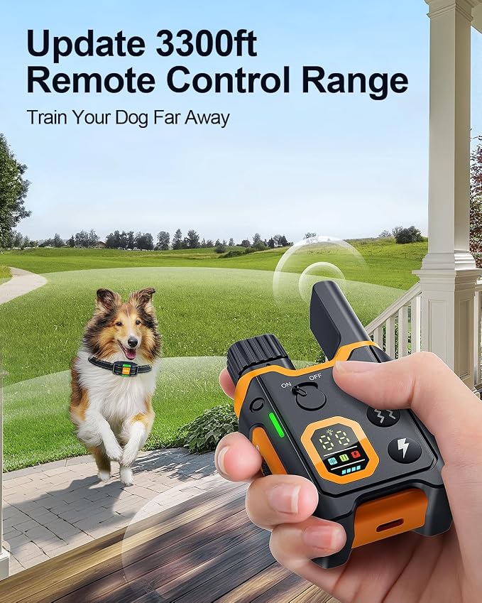 Dog Shock Collar with Remote Control (5-120Lbs) - 3300ft Electric Training Collars for Dogs e-Collars Bark Anti Barking Large Medium Small, Waterproof (Orange)