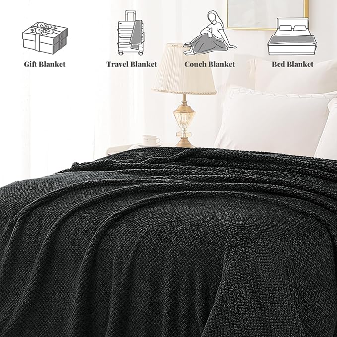 Whale Flotilla Extra Large Soft Fleece Throw Blanket for Couch | 50x70 Inch, Black, Suitable for Sofa Chair Bed, Fluffy Fuzzy Jacquard Blankets for All Season, Lightweight and Cozy