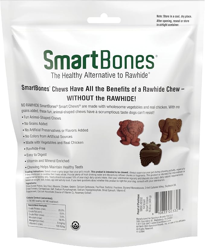 SmartBones Smart Chews, Rawhide Free Dog Chews, Treats for Dogs Made with Real Chicken and Vegetables, 14 Count Small (Pack of 2)