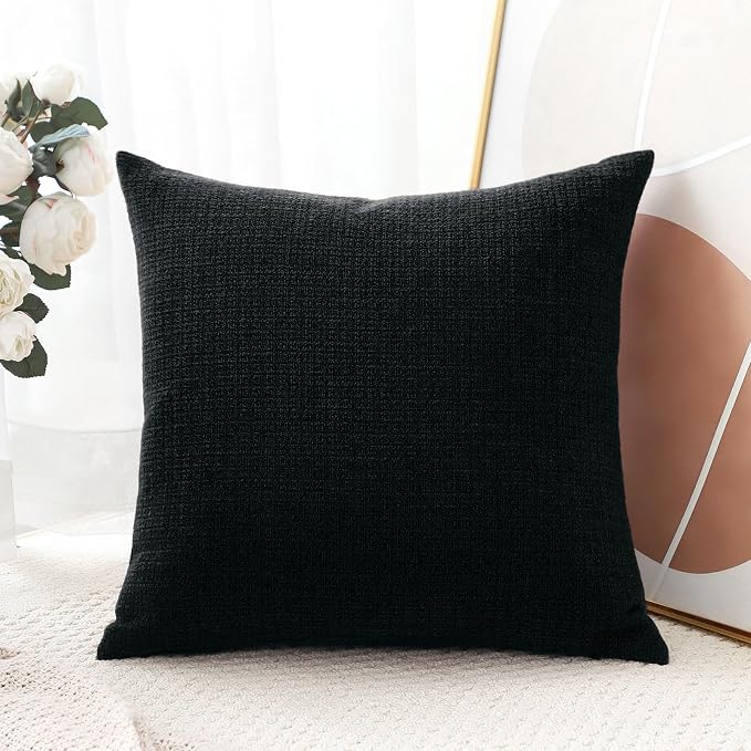 OTOSTAR Linen Throw Pillow Cover Set of 1 Decorative Square Pillowcases Cushion Covers 22x22 Inch for Home Decor Sofa Bedroom Car 55 x 55CM Black
