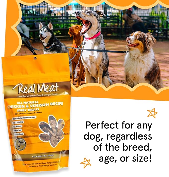 TRMC Real Meat Dog Treats - Three 12oz Bag of Bite-Sized Air-Dried Venison & Chicken Jerky for Dogs - Grain-Free Jerky Treats with 95% Free-Range Venison & Chicken - All-Natural Treats