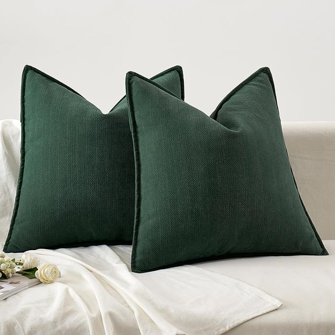 MIULEE Pack of 2 Green Decorative Chenille Pillow Covers 18x18 Inch | Soft Couch Throw Pillows,Farmhouse Cushion Covers with Elegant Design for Sofa,Bedroom,Living Room,Spring Home Decor