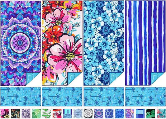 TwoYek 4 Pack Microfiber Thin Beach Towel Lightweight 71x32 Oversized Extra Large Sand Free Towels Quick Dry for Travel Pool Yoga Gym Sports Beach Accessories Vacation Essential Gift