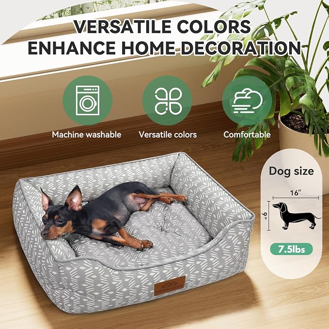 Zerbuger 25in Grey Pattern Rectangle Cat Dog Bed Machine Washable Sofa | for Large Medium Small Pets Indoor Outdoor, Non-Slip Bottom Soft Puppy Bed Durable Orthopedic Calming Pet Cuddler