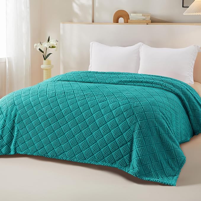 Whale Flotilla Soft Fleece Queen Size Blanket for Bed, Teal | Jacquard Waffle Blankets for Home Decor, Lightweight and Cozy, All Season Suitable, 90x90 Inch