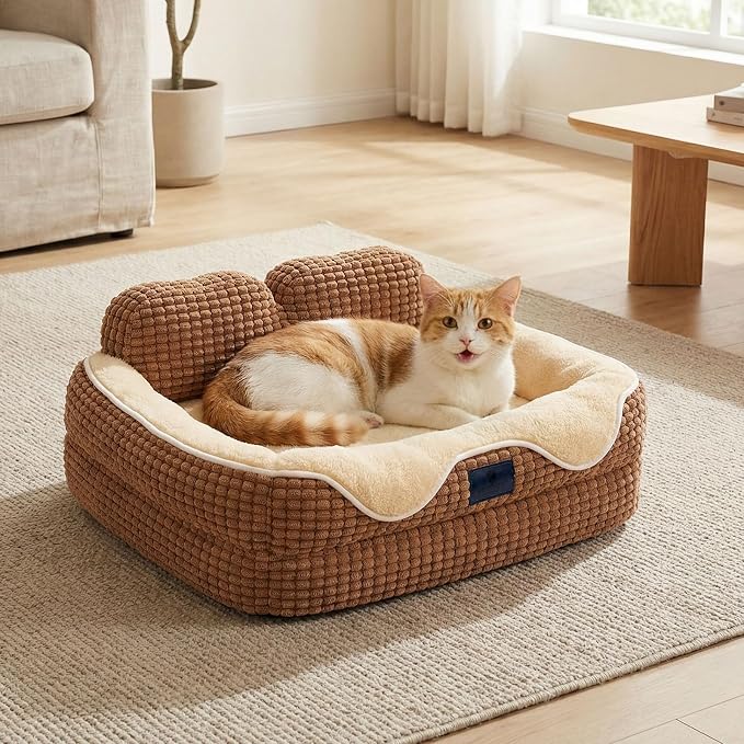 Veehoo Square Small Dog Bed, Orthopedic Dog Bed Washable Couch Sofa, 24" | Washable Dog Bed for Indoor, Egg-Crate Memory Foam Dog Bed with Sides, Removable Cover, High Back Non-Slip Bottom