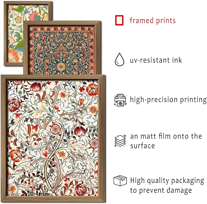 ANERZA 16 PCS Framed William Morris Wall Art Decor, Floral Wall Prints for Bedroom, Gallery Wall Frame Set, Vintage Posters for Living Room Aesthetic, Botanical Collage Kit, Dorm Home Artwork