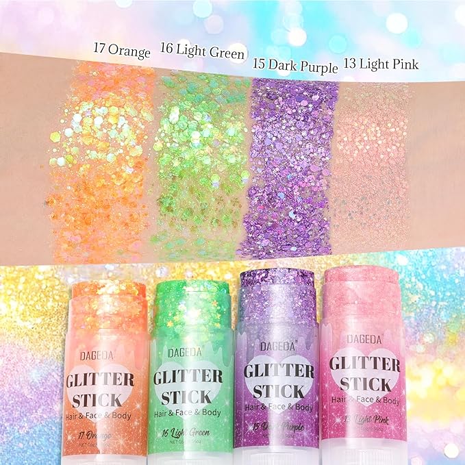 DAGEDA Dark Purple Body Glitter Stick,Sparkly Face Glitter Makeup,Holographic Hair Glitters Mermaid Makeup Rave Outfits for Women, Shimmer Face Paint Stick Singer Concert Accessories