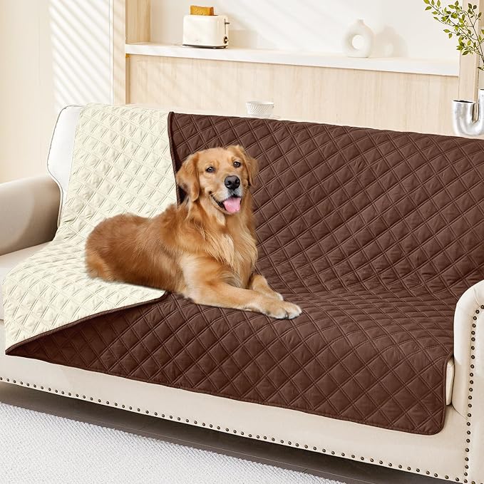 Smiry Waterproof Reversible Pet Couch Covers for Dogs | Pet Friendly, Soft Fabric, Washable Sofa Furniture Protector for Dogs Cat Kids, Checkered (52"x82", Brown/Beige)