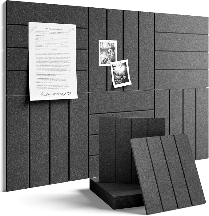 Fluxynara 36" x 24" Large Felt Bulletin Board, Charcoal Gray | 6 Pack Cork Board Alternative with 30 Safe Adhesive Tabs, Felt Pin Boards for Wall Decor, Home, Office, Classroom, Dorm