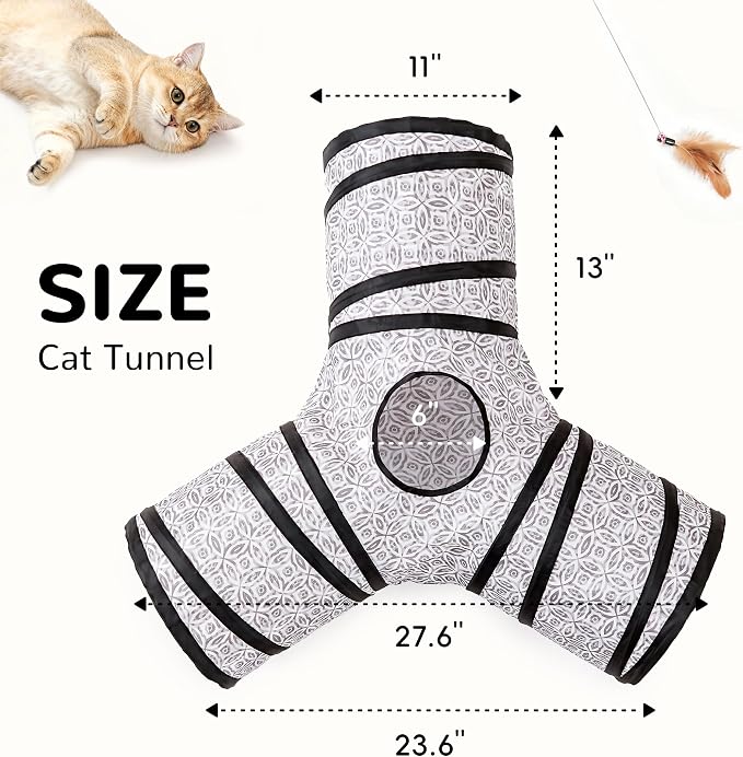 Tempcore Cat Tunnel, 3-Way Collapsible Toy for Indoor Cats, Grey Coin