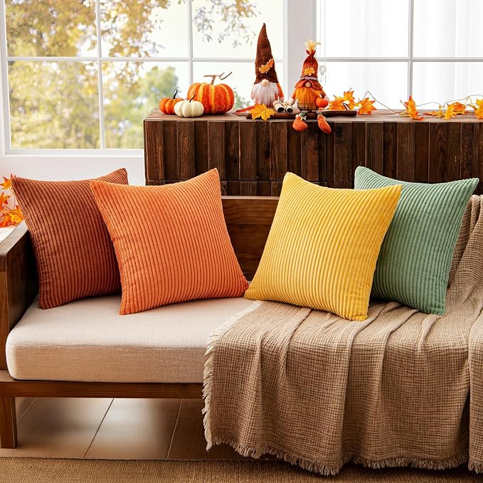 MIULEE Fall Decorative Throw Pillow Covers Yellow Rust Green 16x16 | Set of 4, Vintage Retro Fall Decor, Mix and Match Color Clash Design, Vibrant Cushion Covers for Sofa Couch Bed Living Room