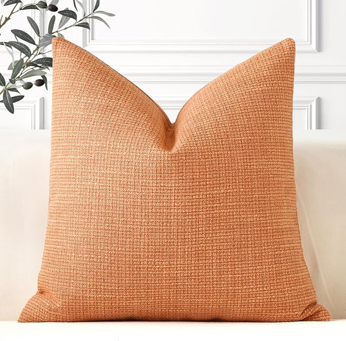 OTOSTAR Linen Throw Pillow Cover Set of 1 Decorative Square Pillowcases Cushion Covers 18x18 Inch for Home Decor Sofa Bedroom Car 45 x 45CM Coral
